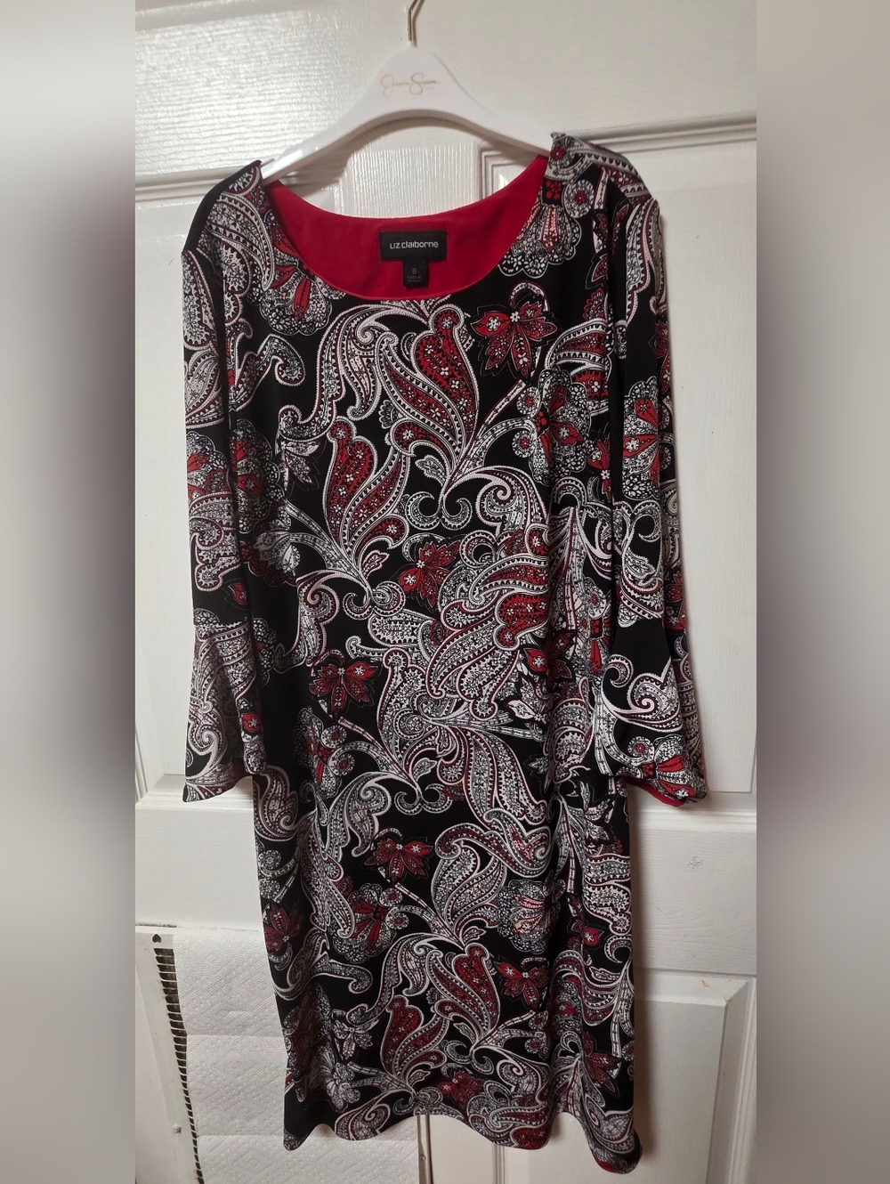 Liz Claiborne Paisley Red and Black Flared Sleeve Size 8 - Picture 2 of 8